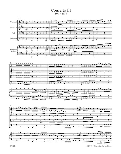 Concerto for Harpsichord and Strings no. 3 in D major BWV 1054 [Bar:BA5226]