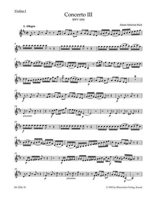 Concerto for Harpsichord and Strings no. 3 in D major BWV 1054 [Bar:BA5226-74]