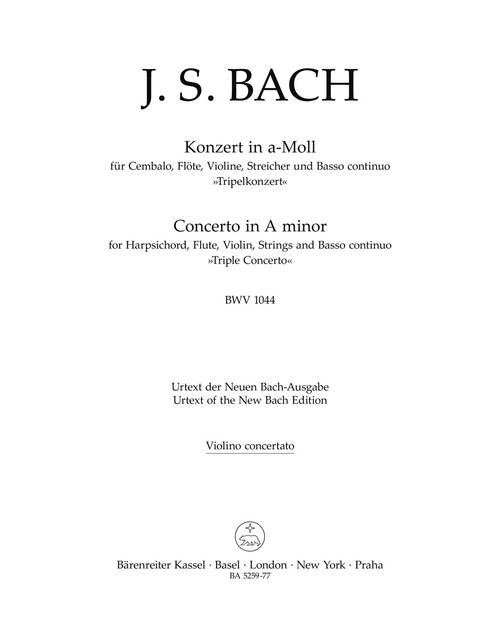 Concerto for Harpsichord, Flute, Violin, Strings and Basso continuo in A minor BWV 1044 "Triple Concerto" [Bar:BA5259-77]
