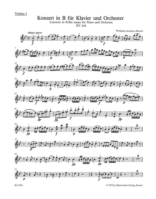 Concerto for Piano and Orchestra no. 6 in B-flat major K. 238 [Bar:BA5316-74]