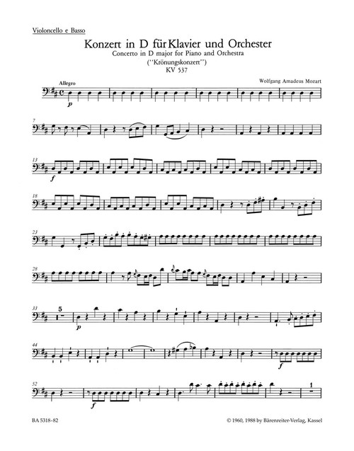 Concerto for Piano and Orchestra no. 26 in D major K. 537 "Coronation Concerto" [Bar:BA5318-82]