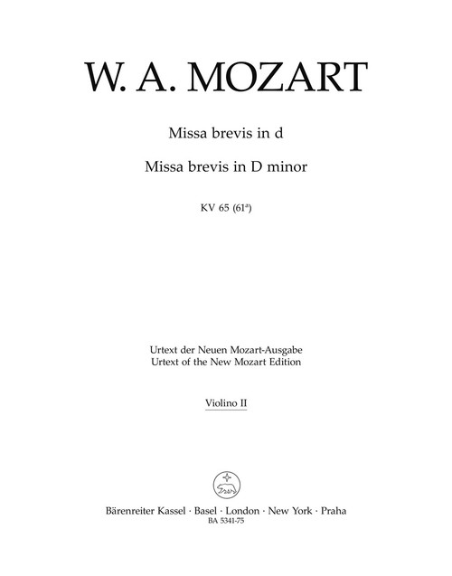 Missa brevis in D minor K. 65 (61a) [Bar:BA5341-75]