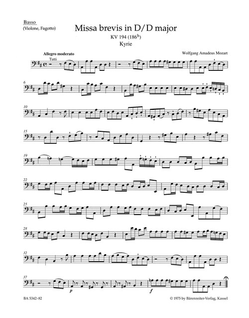 Missa brevis in D major K. 194 (186h) [Bar:BA5342-82]