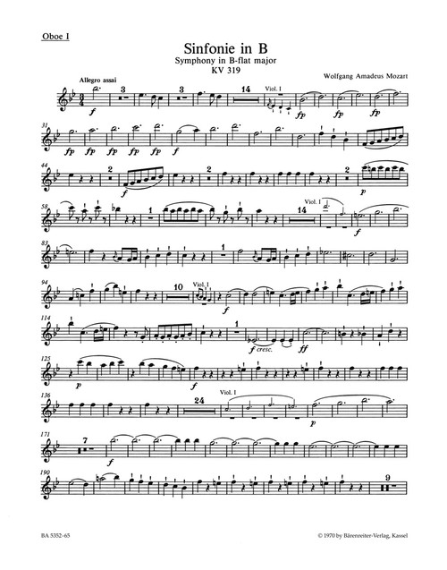 Symphony no. 33 in B-flat major K. 319 [Bar:BA5352-65]