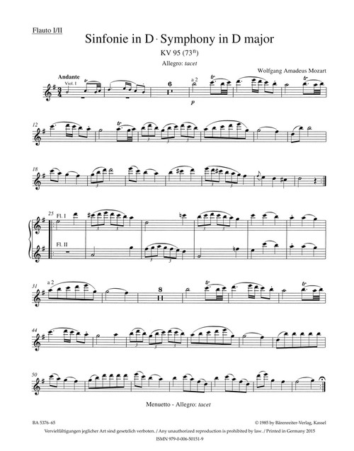Symphony no. 45 in D major K. 95 (73n) [Bar:BA5376-65]