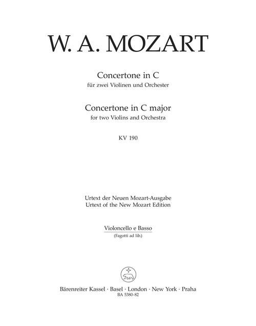 Concertone for two Violins and Orchestra in C major K. 190 (166b; KV6:186 E) [Bar:BA5380-82]