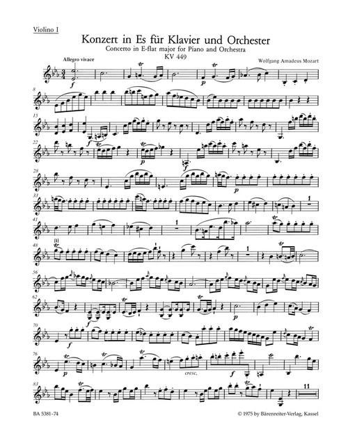 Concerto for Piano and Orchestra no. 14 in E-flat major K. 449 [Bar:BA5381-74]
