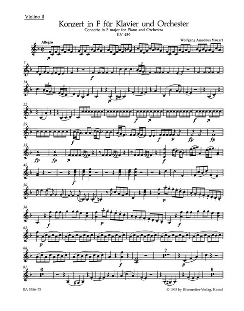 Concerto for Piano and Orchestra no. 19 in F major K. 459 [Bar:BA5386-75]