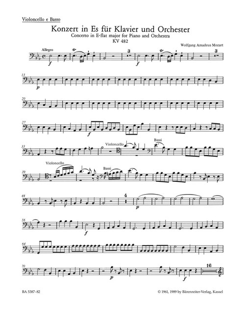 Concerto for Piano and Orchestra no. 22 in E-flat major K. 482 [Bar:BA5387-82]