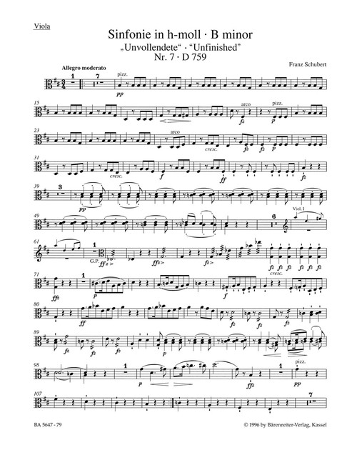 Symphony no. 7 in B minor D 759 "Unfinished" [Bar:BA5647-79]