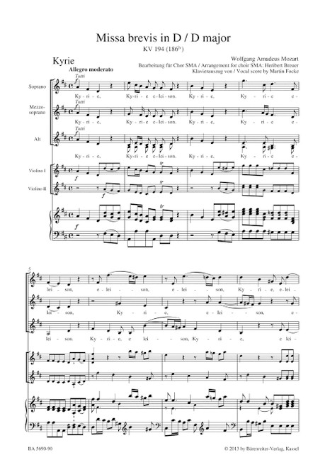 Missa brevis in D major K. 194 (186h) [Bar:BA5690-90]