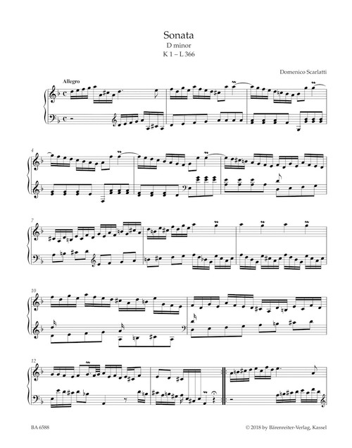 Sonata for Keyboard in D minor K 1 (L366) [Bar:BA6588]