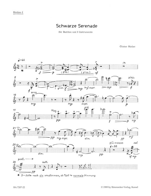 Schwarze Serenade für Bariton und 9 Instrumente (1989) [Bar:BA7207-22]
