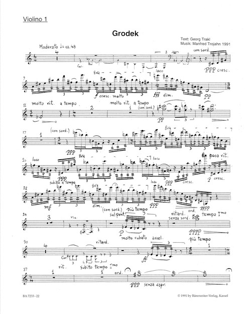 Grodek für Bariton und acht Instrumente (1991) [Bar:BA7233-22]
