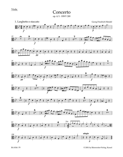 Concerto for Organ and Orchestra in G minor op. 4/1 HWV 289 [Bar:BA8341-79]