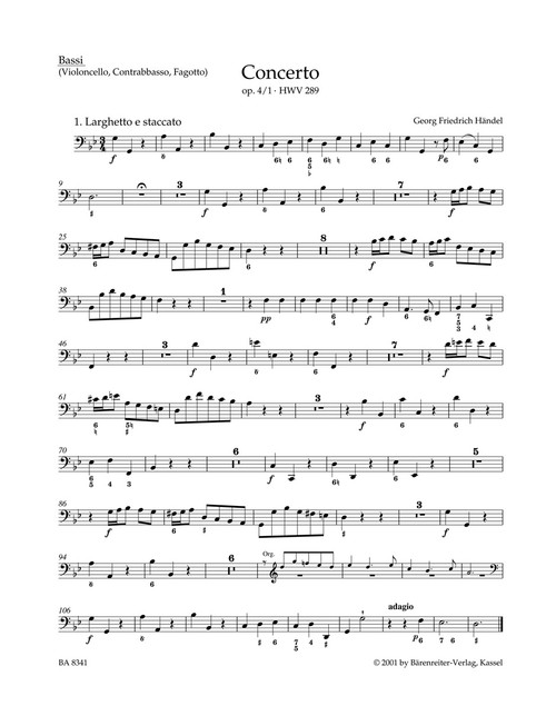 Concerto for Organ and Orchestra in G minor op. 4/1 HWV 289 [Bar:BA8341-82]