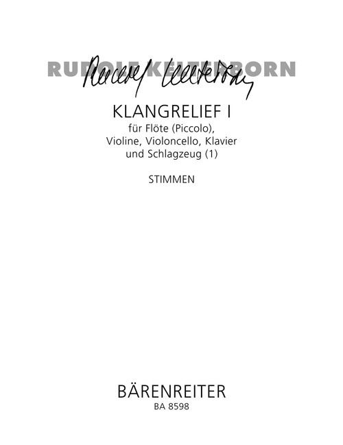 Klangrelief I für Flöte (Piccolo), Violine, Violoncello, Klavier und Schlagzeug (1) (2000/2001) [Bar:BA8598-22]