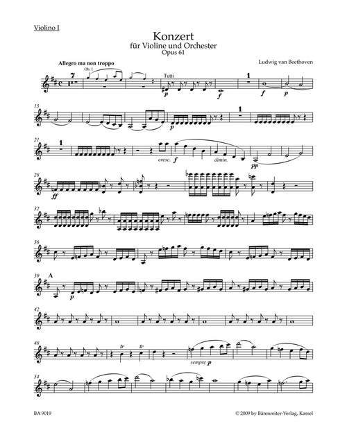Concerto for Violin and Orchestra in D major op. 61 [Bar:BA9019-74]