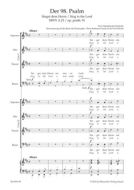 Psalm 98 "Sing to the Lord a new-made Song" op. posth. 91 MWV A 23 [Bar:BA9076-90]