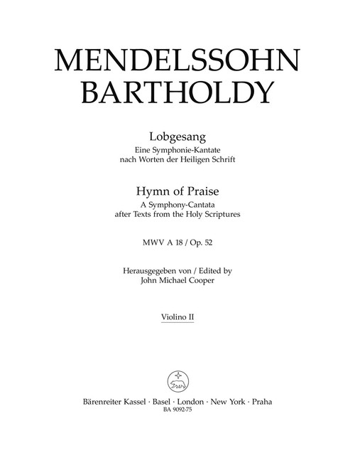 Lobgesang / Hymn of Praise op. 52 MWV A 18 [Bar:BA9092-75]