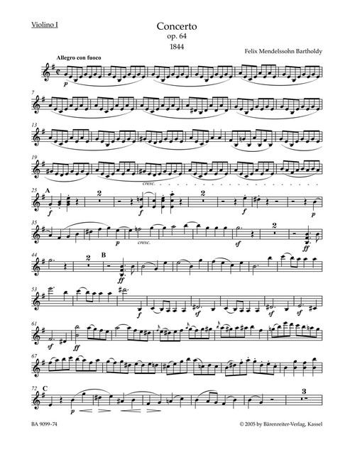 Concerto for Violin and Orchestra in E minor op. 64 [Bar:BA9099-74]