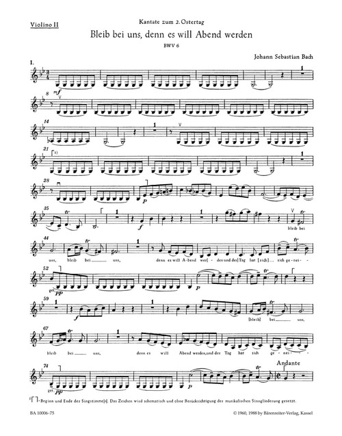 Bleib bei uns, denn es will Abend werden BWV 6 [Bar:BA10006-75]