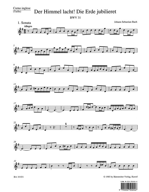 The Heavens laugh, the earth exults in gladness BWV 31 [Bar:BA10031-32]