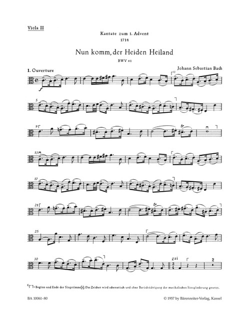 Nun komm, der Heiden Heiland BWV 61 [Bar:BA10061-80]