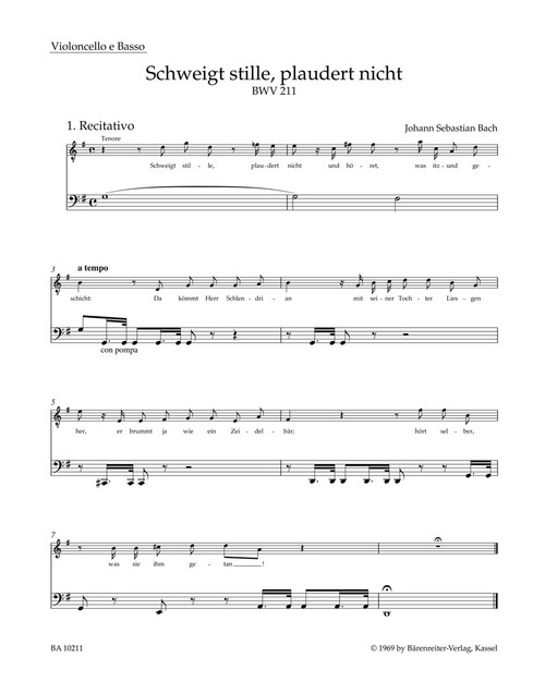 Be quiet, chatter not BWV 211 "Coffee Cantata" [Bar:BA10211-82]