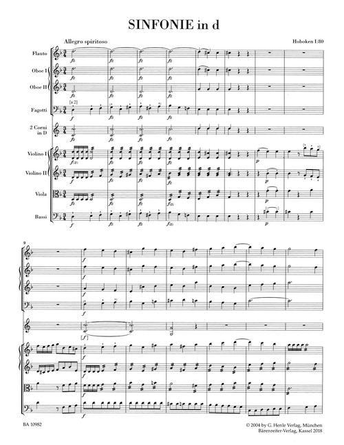 Symphony in D minor Hob. I:80 [Bar:BA10982]