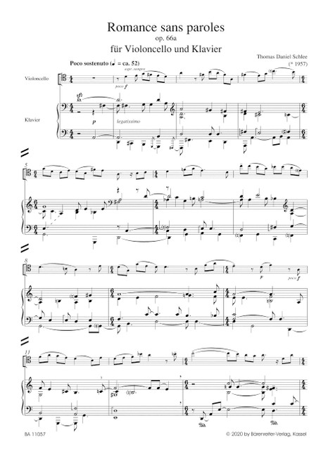 Romance sans paroles for violoncello and piano op. 66a (2006) [Bar:BA11057]