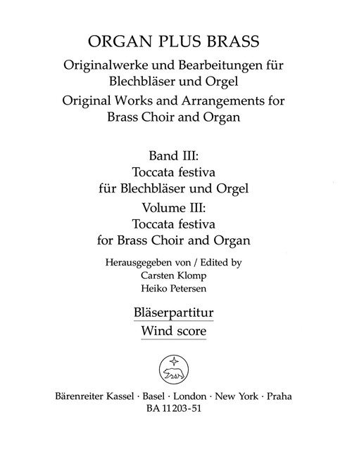 organ plus brass, Volume III: Toccata festiva for Brass Choir and Organ [Bar:BA11203-51]