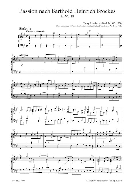 Passion nach Barthold Heinrich Brockes HWV 48 [Bar:BA11311-90]
