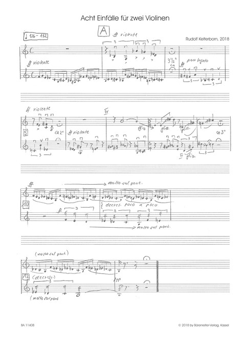 Acht Einfälle for two Violins (2018) [Bar:BA11408]