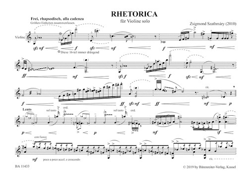 RHETORICA for violin solo (2010) [Bar:BA11433]