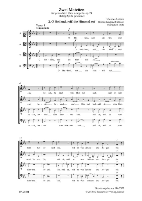 O Heiland, reiß die Himmel auf op. 74 no. 2 [Bar:BA25031]