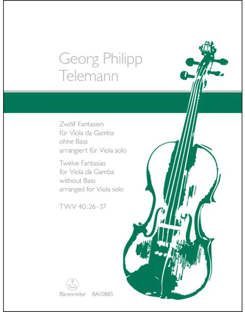Telemann, Twelve Fantasias for Viola da Gamba solo, arr. for viola [KGA:BA10885]