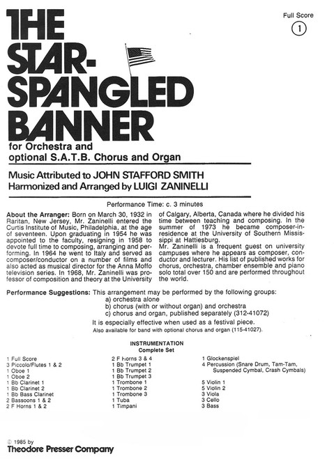The Star Spangled Banner For Orchestra [CF:116-40025F]