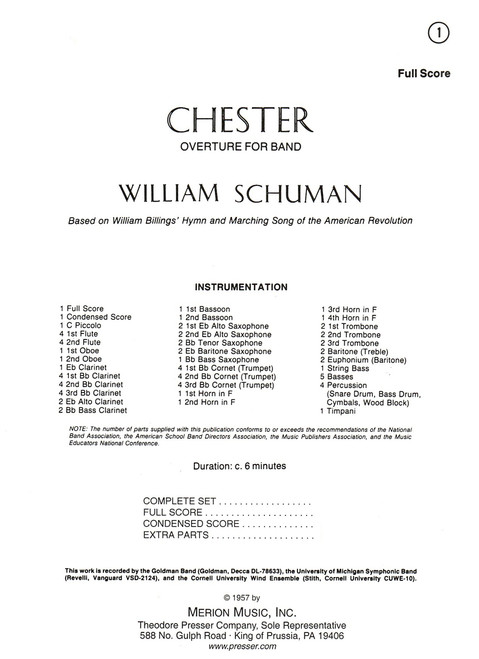 Schuman, Chester Overture For Band [CF:145-40000F]