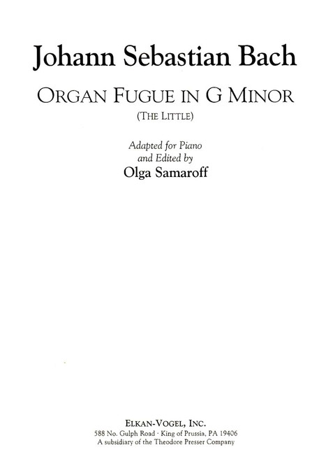 Bach, J.S. - Organ Fugue In G Minor [CF:160-00006]