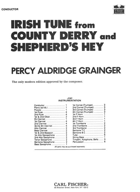 Grainger, Irish Tune From County Derry And Shpherd'S Hey [CF:J240S]