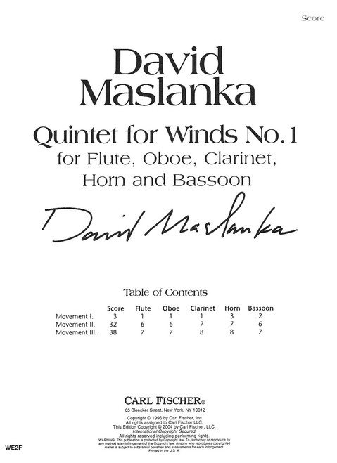 Maslanka, Quintet For Winds No.1 [CF:WE2F]