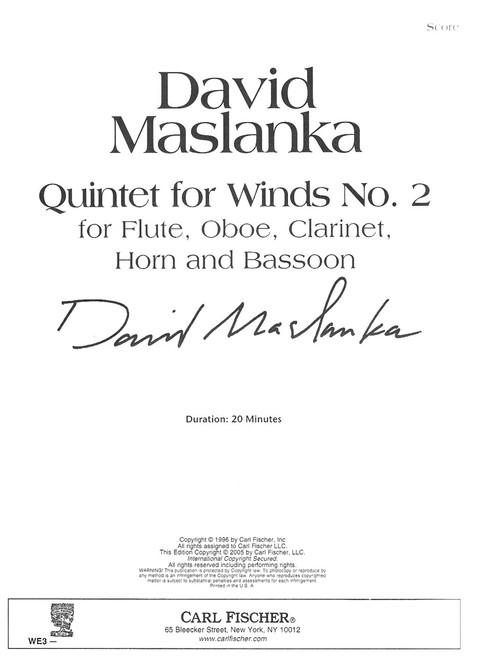 Maslanka, Quintet For Winds No. 2 [CF:WE3F]