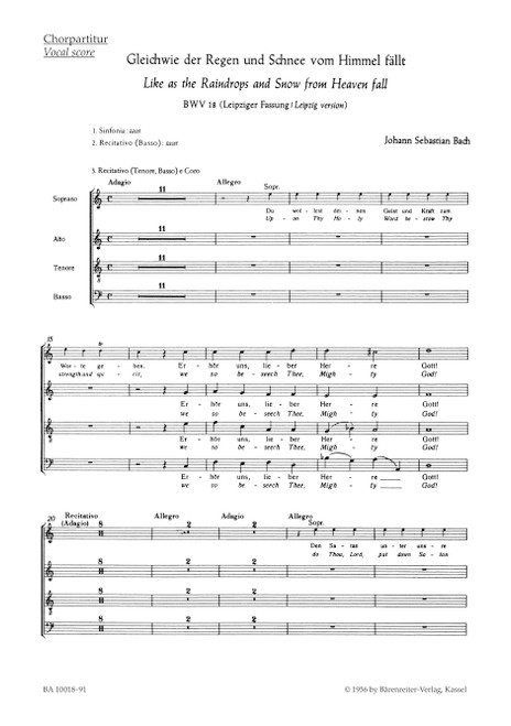 Like as the Raindrops and Snow from Heaven fall BWV 18 [Bar:BA10018-91]