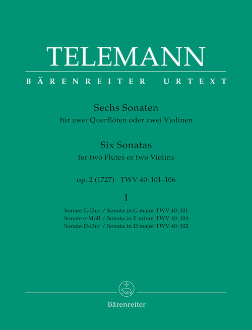 Six Sonatas for two Violins (or two Flutes) op. 2 TWV 40:101, 102, 104 [Bar:BA2979]