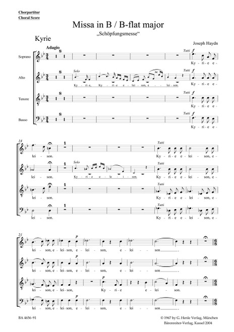 Missa in B-flat major Hob.XXII:13 "Creation Mass" [Bar:BA4656-91]