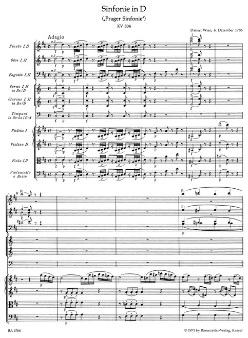 Symphony no. 38 in D major K. 504 "Prague Symphony" [Bar:BA4766]
