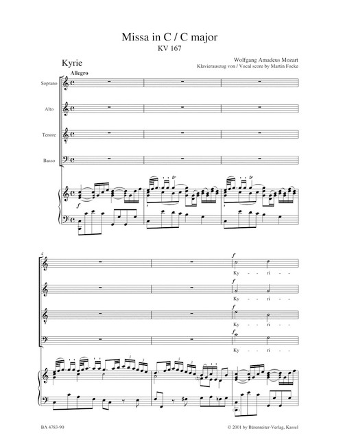 Missa in C major K. 167 "Trinitatis Mass" [Bar:BA4783-90]