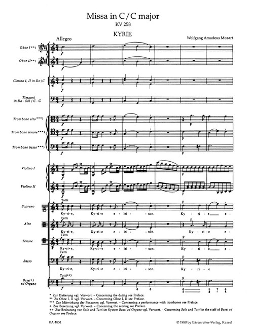 Missa in C major K. 258 [Bar:BA4851]