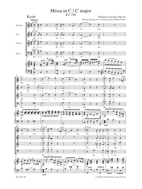 Missa in C major K. 258 [Bar:BA4851-90]